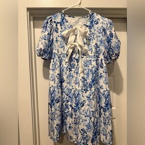 Blue & White Floral Tie-Front Dress